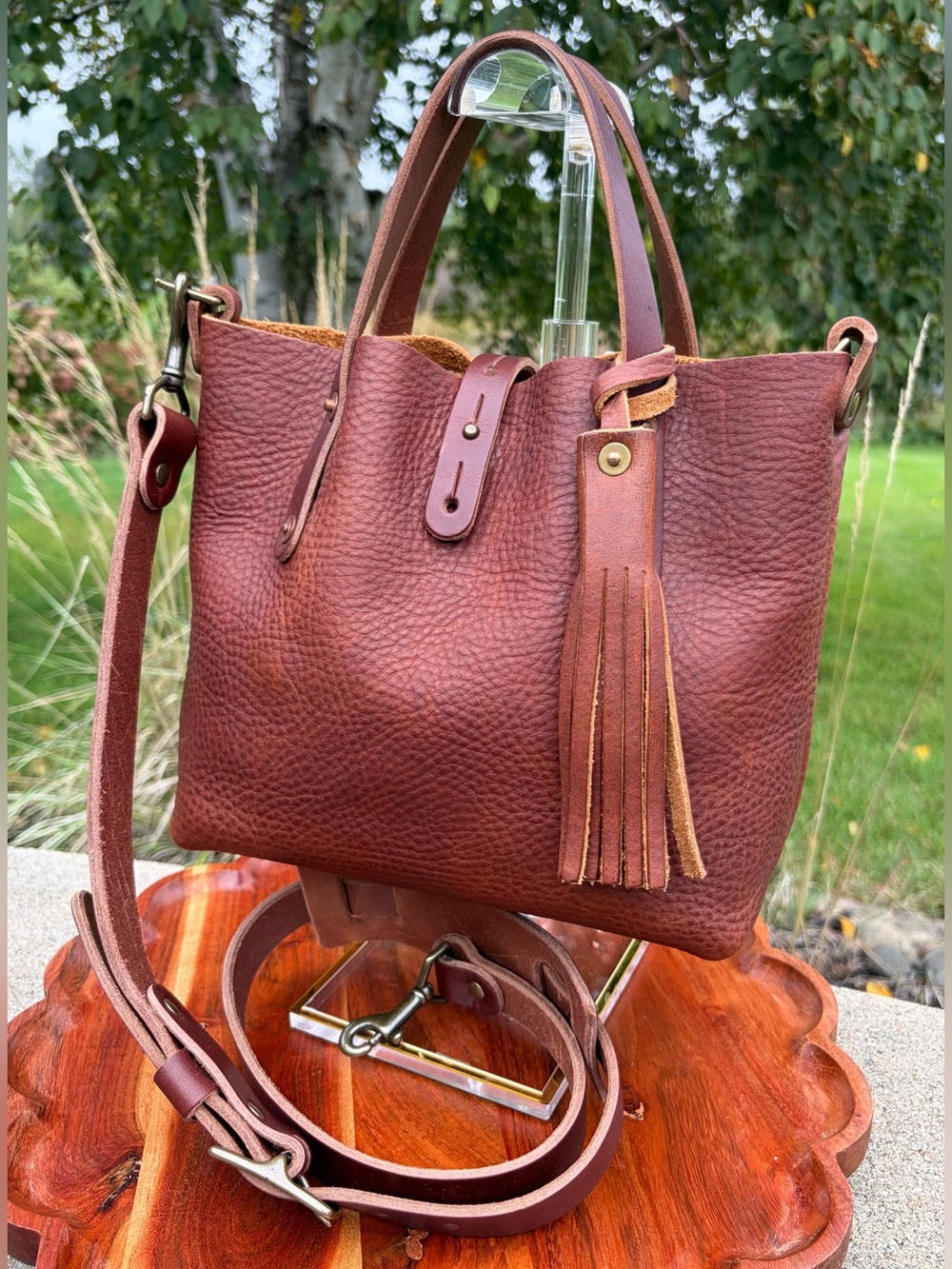 Go Forth Goods Avery Saddle Brown Leather Tote Bag Mini Crossbody Like New - Picture 5 of 17